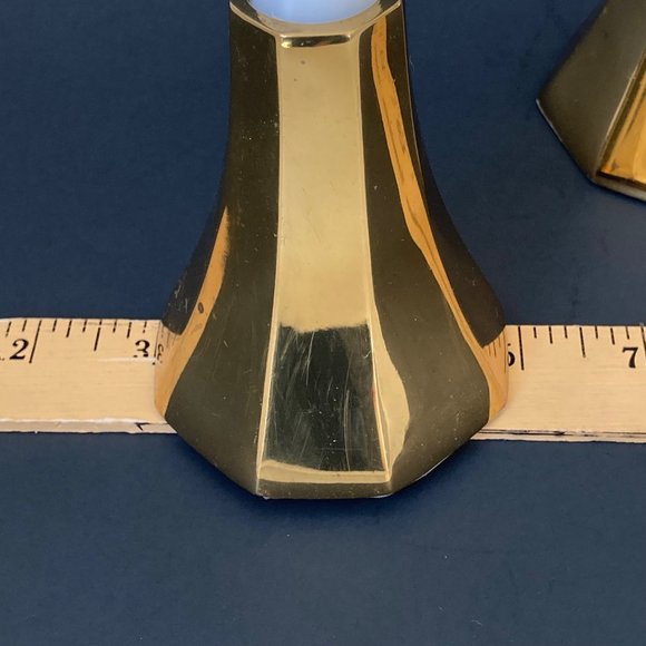 MCM Taper Candlestick Holders of Heavy Polished Brass Minimalistic Danish Design - Picture 15 of 16